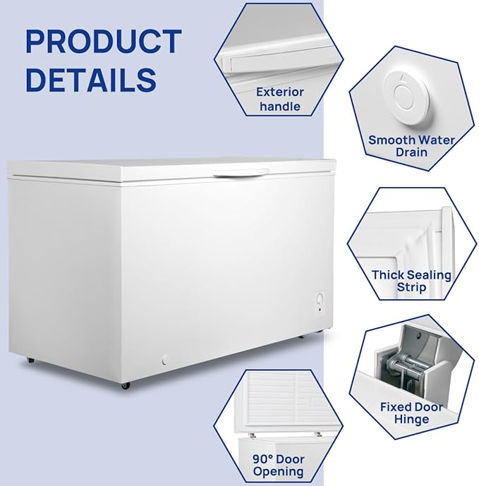 Smad 18 Cu. Ft. Chest Freezer, Large Deep Freezer with Removable Basket, 4 Wheels, Top Open Door Commercial Freezers 7 Adjustable Temperature, Low Noise, White
