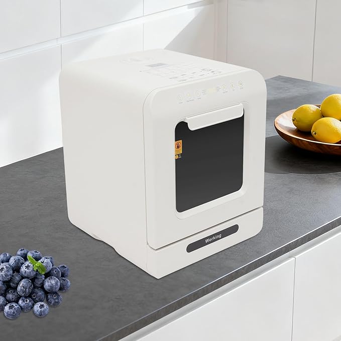Portable Countertop Dishwasher, 3 Washing Programs Mini Dishwasher with Baby Care, 4L Built-In Water Tank & Dual Water Supply, 162℉ High-Temp, Compact Dishwasher for Dorm Apartment RV