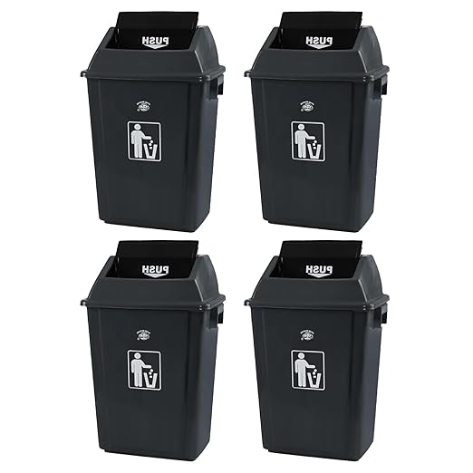 10 Gallon Plastic Garbage Can with Swing Lid, Set of 4 Large Trash Can Waste Bin, Grey
