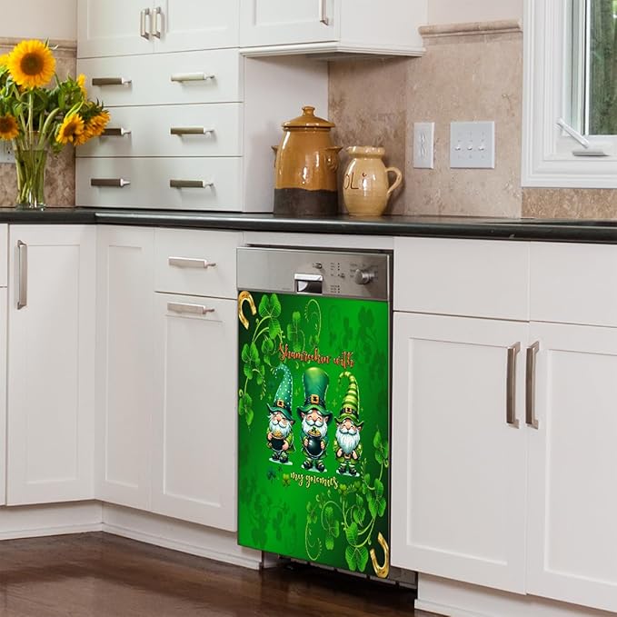St Patrick Green Gnome Dishwasher Magnet Cover Magnetic Dishwasher Decorative Cover Front Dishwasher Door Covers Reuseable Dishwasher Covers Decal for Kitchen Home Decorative