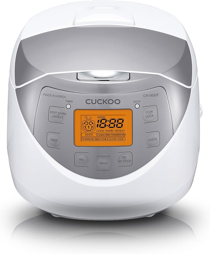CUCKOO Micom Rice Cooker 6 Cup Uncooked / 12 Cup Cooked, Korean Fuzzy Logic Rice Cooker with Delay Timer & Keep Warm Setting, Versatile Food Steamer with Non-Stick Inner Pot, Silver (CR-0632F)
