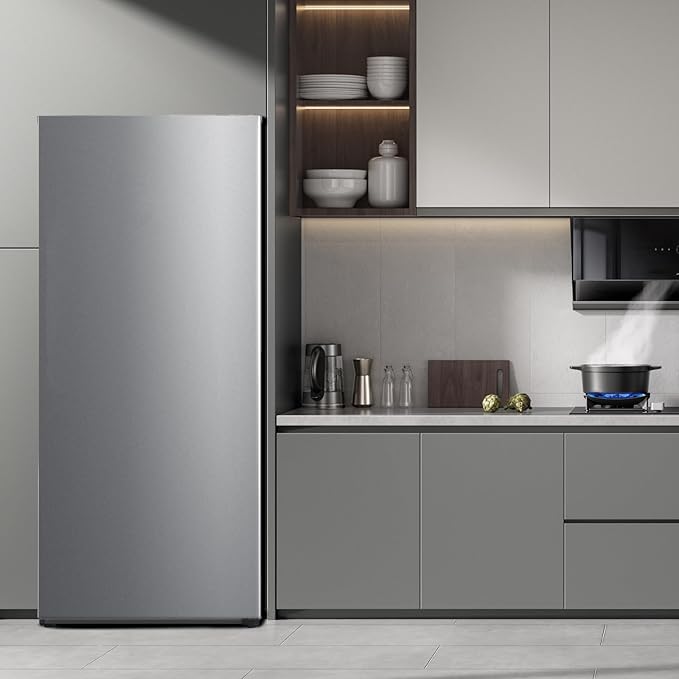 Smad Stand Up Freezer, Frost Free Upright Freezer 21 Cu.Ft., Convertible Freezer/Refrigerator with Drawers and LED Light for Garage, Home,Office, Stainless Steel, Right Open Door