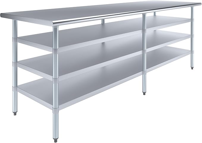 30 in. x 96 in. Stainless Steel Work Table with Three Bottom Shelves | NSF Kitchen Prep Table | Utitly Metal Table