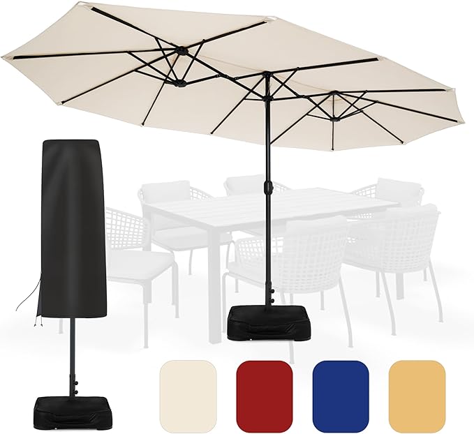 Sundale Outdoor 15ft Large Patio Umbrella with Base Included and Umbrella Cover, Outdoor Double-Sided Umbrella
