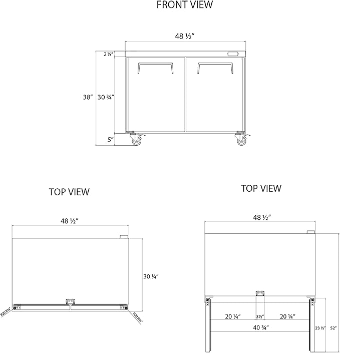 Frigos FG-UCRF-48 48" 2 Door Undercounter Refrigerator Silver - Standing Refrigerator Ideal for Commercial Kitchen - LED Lighting Included Liftgate