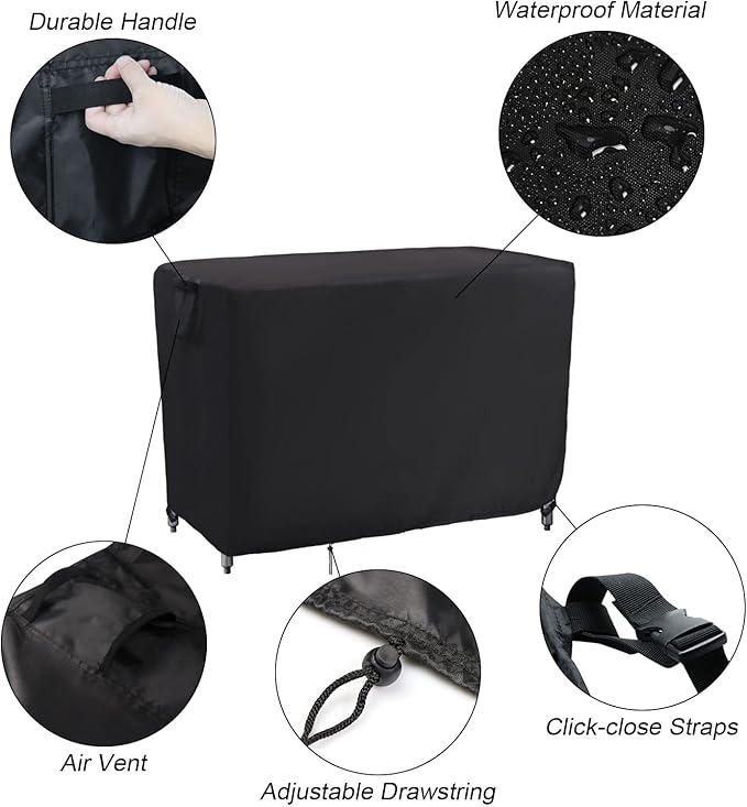 Kingling Grill Cart Cover, Waterproof Outdoor Prep Table Cover 46 Inch Stainless Steel Outdoor Patio Table Covers Rectangular for Metal Prep Cart Protection -46''L x 25''W x 40''H (Black)