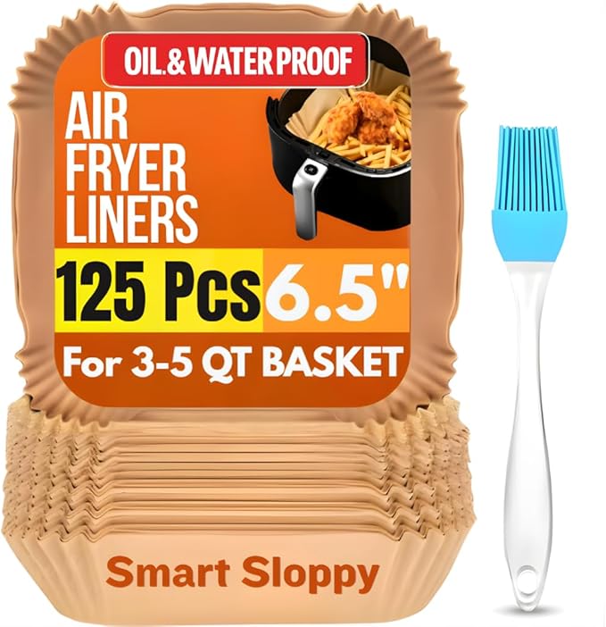 6.5 inch Square Air Fryer Liners Disposable Parchment Paper Liner Airfryer 3-5 QT Basket inserts Filter Sheets EXTRA THICK 40 GSM - Pack of 125