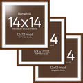 Homeforia 14x14 Picture Frame Brown, High End Dark Oak 14 x 14 Square Wood Frame with Mat 12 x 12 for Photo, 14by14 Wooden Walnut Poster Frame Matted to 12x12 Print, Tempered Glass, Wall Kit, Set of 3