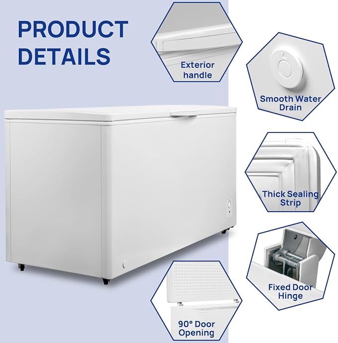 Smad Large Deep Freezer 20 Cu.Ft, Large Chest Freezer with 2 Removable Basket, 7 Adjustable Thermostat and 4 Wheels, Top Open Door Commercial Freezers Garage Ready, White
