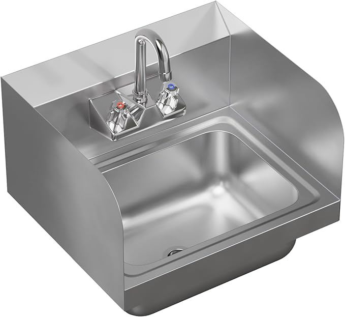 AmGood Stainless Steel Wall Mount Hand Sink | NSF | Commercial Hand Washing Basin For Restaurant, Kitchen and Home (17" x 15" with Sidesplash)