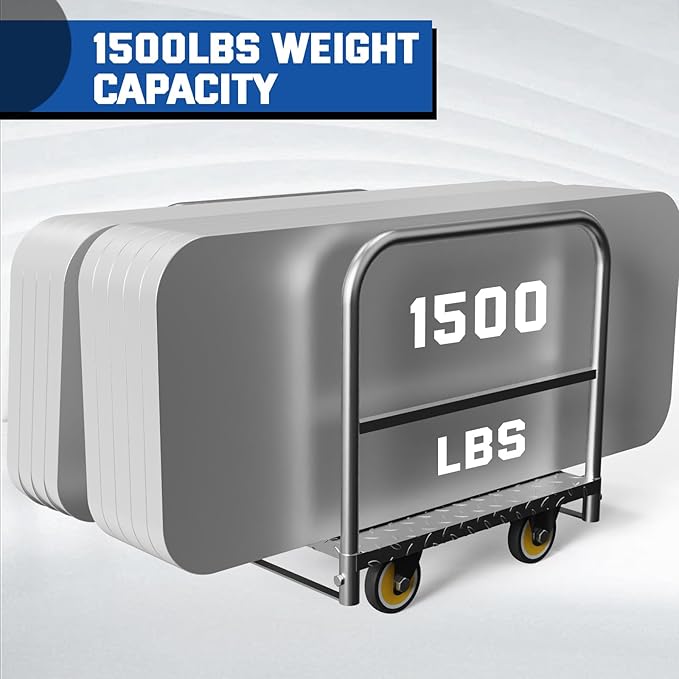 Panel Cart, Heavy Duty Flatbed With 5In Swivel Caster 1500LBS Weight Capacity for Lumber Drywall Mattress Transporting Heavy Loads With Ease and Efficiency - 2PCS Straps for Platform Trucks