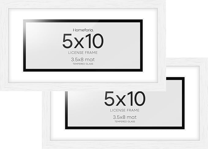 Homeforia 5x10 Business License Frame White, High End Oak 5 x 10 White Wood Document Certificate Frame with Mat 4x9, 10x5 Wooden Picture Frames for Wall or Tabletop, Tempered Glass, Wall Kit, Set of 2