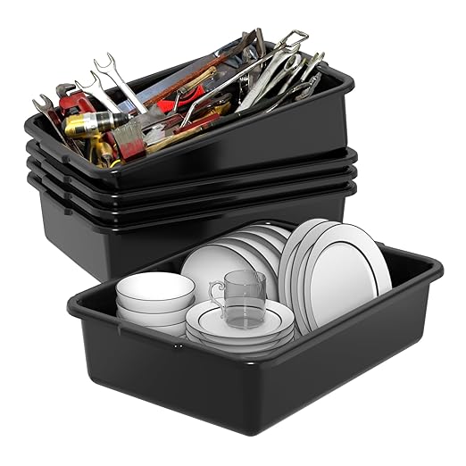8 L Small Plastic Bus Tubs Restaurant, Food Service Bus Tub, Black, 5 Packs