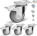 3 inch Caster Wheels, Casters Set of 4 Heavy Duty - CLOATFET Locking Swivel Casters with Brake (Top Plate), Non Marking Grey TPR Rubber Castor Wheels for Cart Furniture Workbench