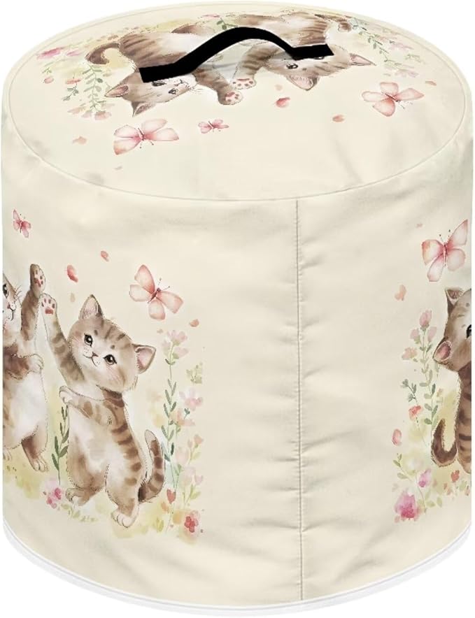 Xoenoiee Cute Cat Butterfly Floral Print Pressure Cooker Cover Kitchen Appliance Dust Cover with Pockets for Rice Cooker Air Fryer Slow Cooker, for 6 Qt Pot