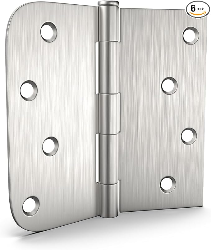 goldenwarm 6 Pack Brushed Nickel Door Hinges 4 inch Door Hinge Satin Nickel Iron Hinges with Square & Round Corners