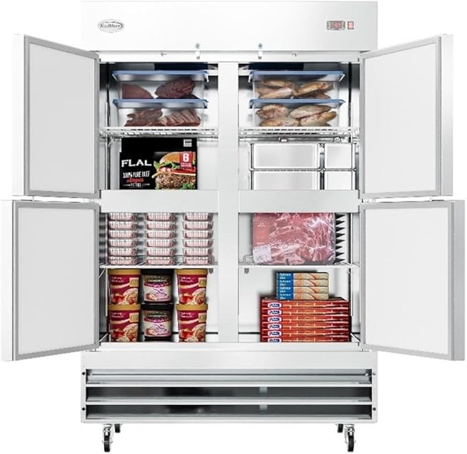 Pemberly Row 54" Commercial Stainless Steel Half Door Reach-in Freezer in Silver