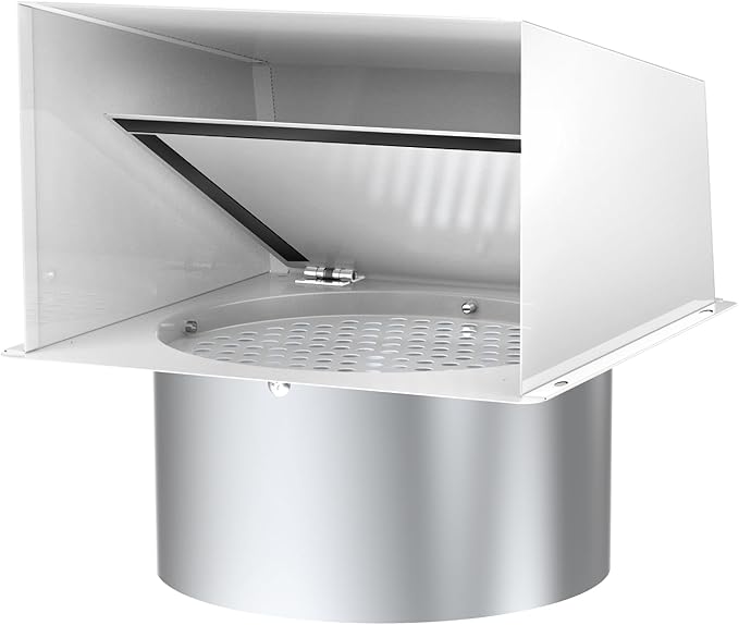 10 Inch Hooded Wall Vent, Dryer Wall Vent Cover Outside with Screen and Damper, Wall Exhaust Vent Cover, Outdoor Air Vent Cap for Range Hoods/Kitchen/Bathroom/Laundry/Basements/Garages, White