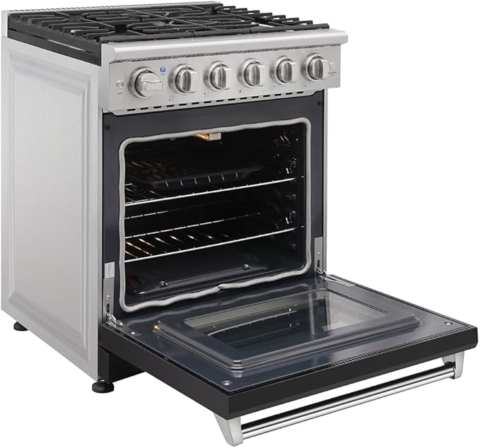 KOSTCH 30 inch Professional Freestanding Pro-Style Natural Gas Range or Liquid Propane Gas Range with 5 Burners, 4.55 cu.ft. Oven Capacity, in Stainless Steel - KOS-30RG03M (Black)