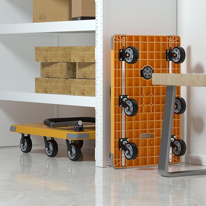 WUD Push Cart, Folding Mobile Platform Trolley,Thickened and Reinforced, 360° Swivel Wheels,47.2 “L x 27.5 ”W, 1764 lb. Yellow Dolly cart with Wheels