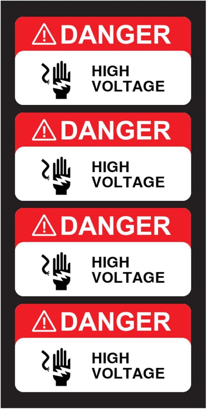 Danger High Voltage Stickers (Small) | Heavy-Duty Signs for Machinery & Equipment | Weatherproof, Ultra Durable Safety Labels – USA Made (2x1 Inch), 4-Pack