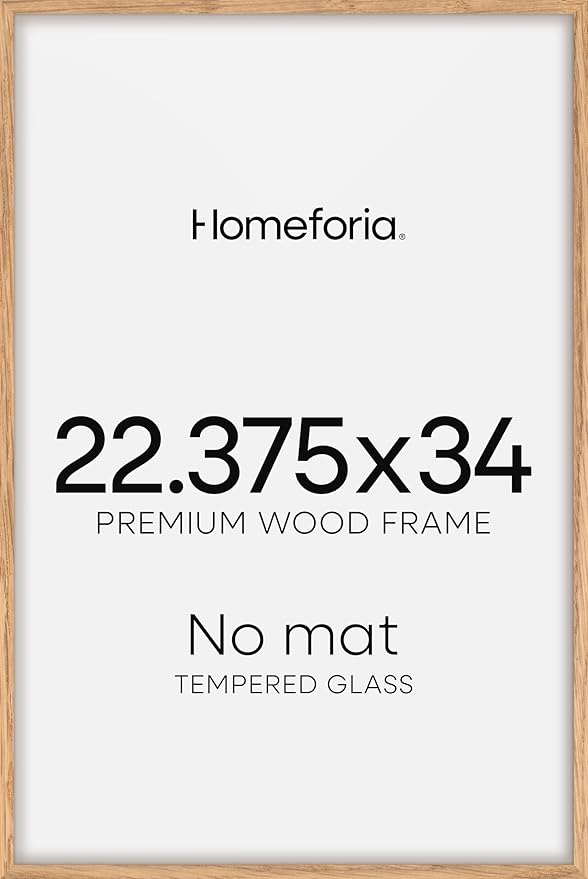 Homeforia 22.375x34 Puzzle Frame Wooden, High End Natural Oak 22.375 x 34 Picture Frames Light Wood without Mat, 34x22.375 Poster Frames for Wall, 22.375by34 Frames, Tempered Glass, Wall Kit, Set of 1