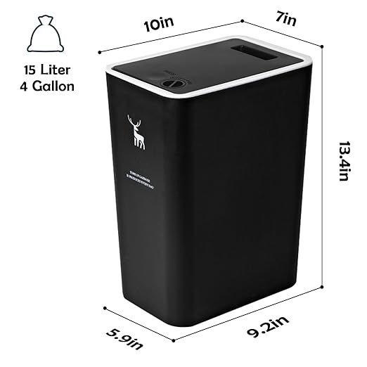 XPIY Plastic Trash Can, 12 Gallon Capacity, Black Color, Easy to Use, Prevents Spills