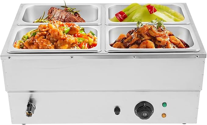 DYNAMI 110V 1500W Commercial Buffet Food Warmer,Large Capacity 4 Pan(4 * 4.8QT) Stainless Steel Electric Countertop Steam Table with Intelligent Thermostat Design,for Parties Buffet Catering