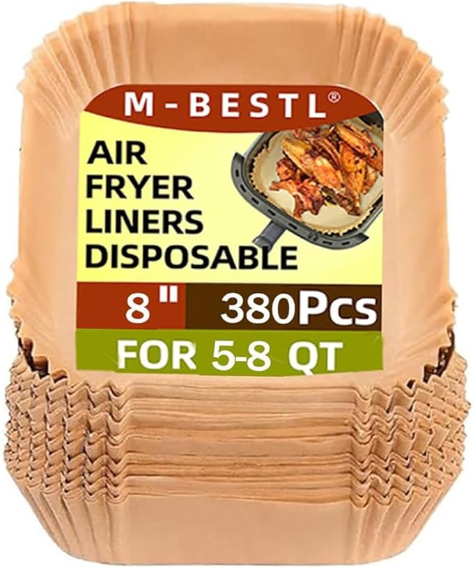 380 Pcs Air Fryer Liners Disposable, Food Grade Parchment Paper Liners,Oil-Proof& Non-Stick, Suitable for Air Fryers, Microwaves, Ovens(8 Inch,380Pcs)