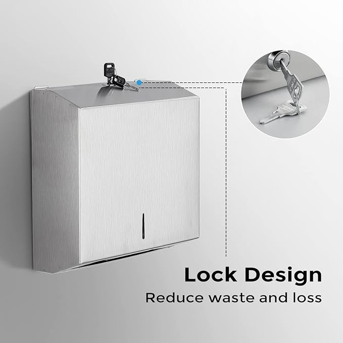 Paper Towel Dispenser Wall Mount - Multifold Trifold Paper Towel Dispensers, Large Capacity Stainless Steel Tissue Holder, Suitable for Bathrooms and Public Places