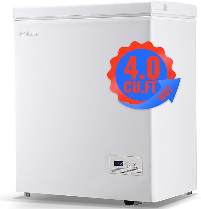 Deep Mini Freezer Top Open Door Compact Freezer Small Chest Freezer with Removable Storage Basket for Home Kitchen Garage White