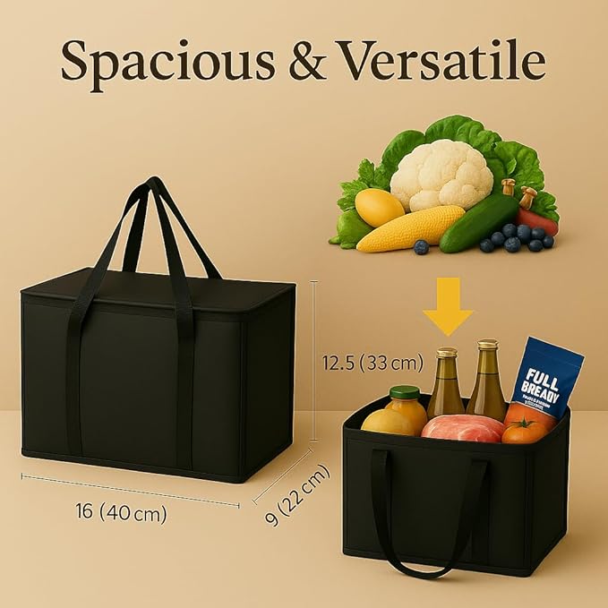 musbus 2Pk Trunk Organizer for Car Insulated Reusable Grocery Bags, Collapsible Cooler Bag for Groceries, Heavy Duty Large Insulated Bag (Large, Charcoal Black)