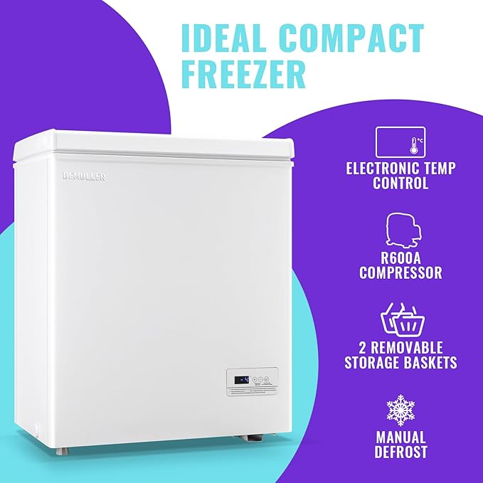 Chest Freezer, Small Deep 4.0 Cubic Feet White Freezing Machine, Compact Top Open Door with Electronic Panel, Temp Range -12 ℉ to 50 ℉, Two Storage Wire Baskets, Manual Defrost