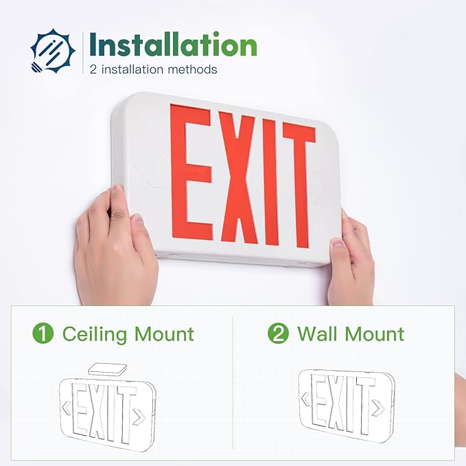 FREELICHT 6 Pack Red Double-Sided LED Exit Sign with Battery Backup,Exit Sign for Business,Easy To Install,UL Certified,AC 120/277V