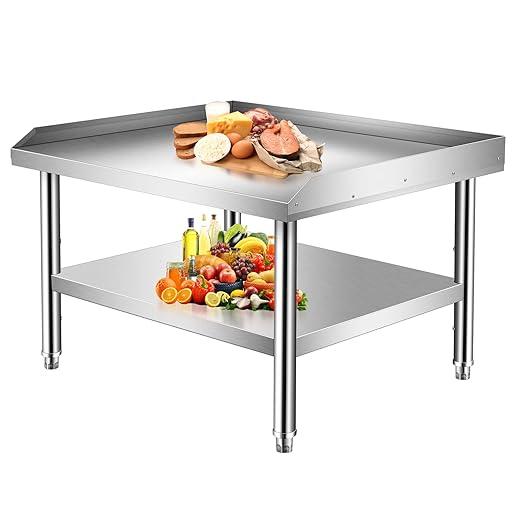 Stainless Steel Equipment Grill Stand Table With Adjustable Storage Undershelf for Hotel, Home, Restaurant Kitchen - 28x24x24"