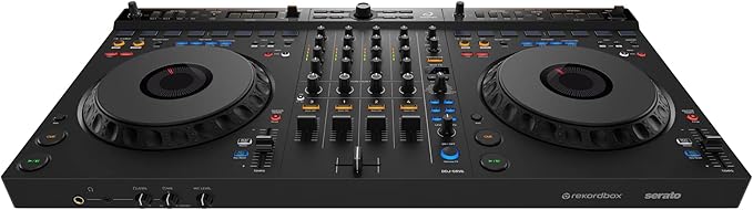 AlphaTheta DDJ-GRV6 4-Channel Performance DJ Controller Bundle with Laptop Stand, Headphones, TRS-to-Dual-TS Stereo Breakout Cable, and Austin Bazaar Polishing Cloth
