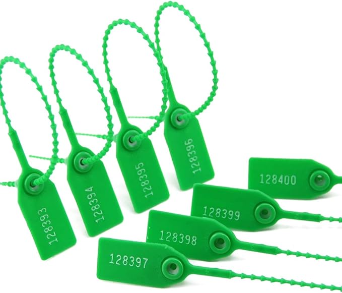 Plastic Security Seals Tamper Evident Tags Self Locking Zip Ties Numbered Pull Tight Signage 250mm for Fire Extinguisher Truck Pack of 100 (Green)