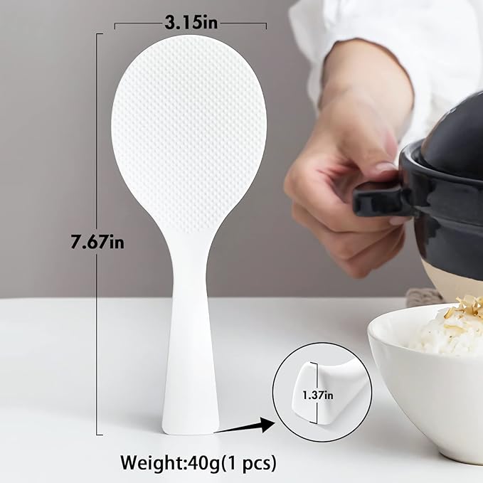 FireKylin 2 Pcs Plastic Rice Paddle,Non Stick Standing Rice Spoon Scooper Spatula,Heat Resistant Rice Cooker Spoon (White)