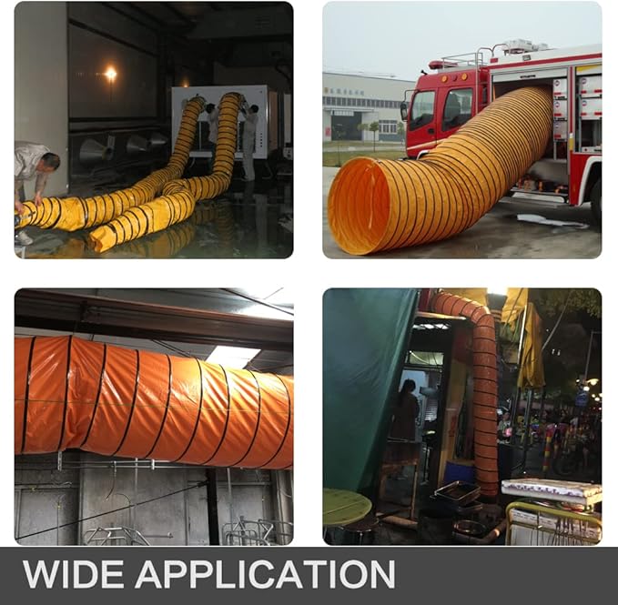 PVC Flexible Duct Hose, HVAC Duct Hosing Flame Retardant for Ventilator Utility Blower Fan with Adjustable Rope and D-Ring, Easy Storage (16inx25ft)