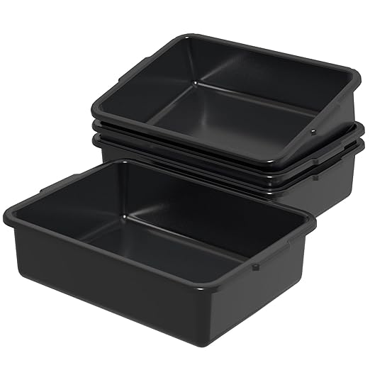 13 L Commercial Bus Tub, Wash Basin Tote Box, Plastic Bus Box, 4-Pack, Black