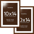 Homeforia 10x14 Brown Picture Frame, High End Dark Oak 10x14 Walnut Poster Frame with Mat 8x12, 10 x 14 Wooden Frame Matted to 8 by 12 inch Photo, 14x10 Thin Frames, Tempered Glass, Wall Kit, Set of 2