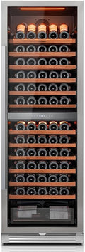 Ca'Lefort 24 Inch Wine Fridge - 155 Bottle Dual Zone Wine Cooler with Glass Door, 40-65°F Quiet Wine Refrigerator with Bottom Drawer 3 LED Light Built-in for Home/Bar/Kitchen Right-Hinged Door