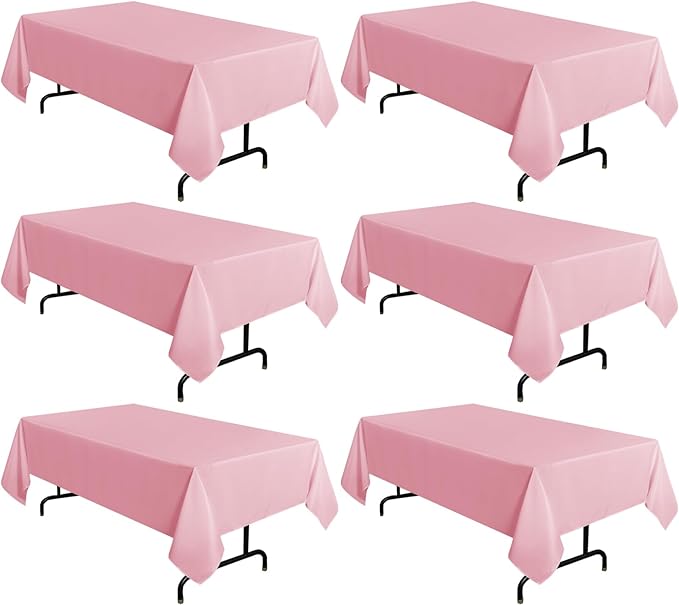 sancua 6 Pack Pink Tablecloth 60 x 102 Inch, Rectangle Table Cloth for 6 Feet Tables - Stain and Wrinkle Resistant Washable Polyester Table Cover for Dining Tables, Valentines Parties
