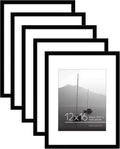 Americanflat 12x16 Picture Frame with Polished Plexiglass - Set of 5 - Use as 8.5x11 Frame with Mat or Display 12x16 Photo Without Mat - Galleria Collection - Picture Frames for Wall Display - Black