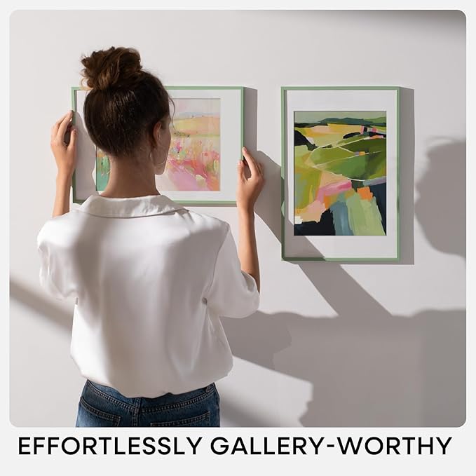 Homeforia 24x32 Sage Green Picture Frame, High End Metal 24x32 Poster Frames with Mat 20x28 inch Photo, 24 x 32 Thin Frame Matted to 20 x 28 Art, 32x24 Large Frames, Tempered Glass, Wall Kit, Set of 1