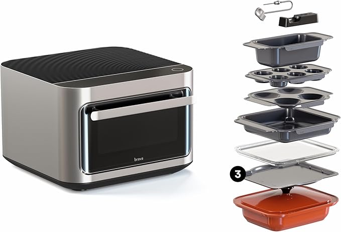 Brava Glass: 10-in-1 Touchscreen Countertop Smart Oven, Glass Door, Wireless Thermometer, Air Fryer, 6-Slice Toaster, Slow Cooker, Reheater, Dehydrator, Rice Cooker, Auto-Shut Off, 1800W
