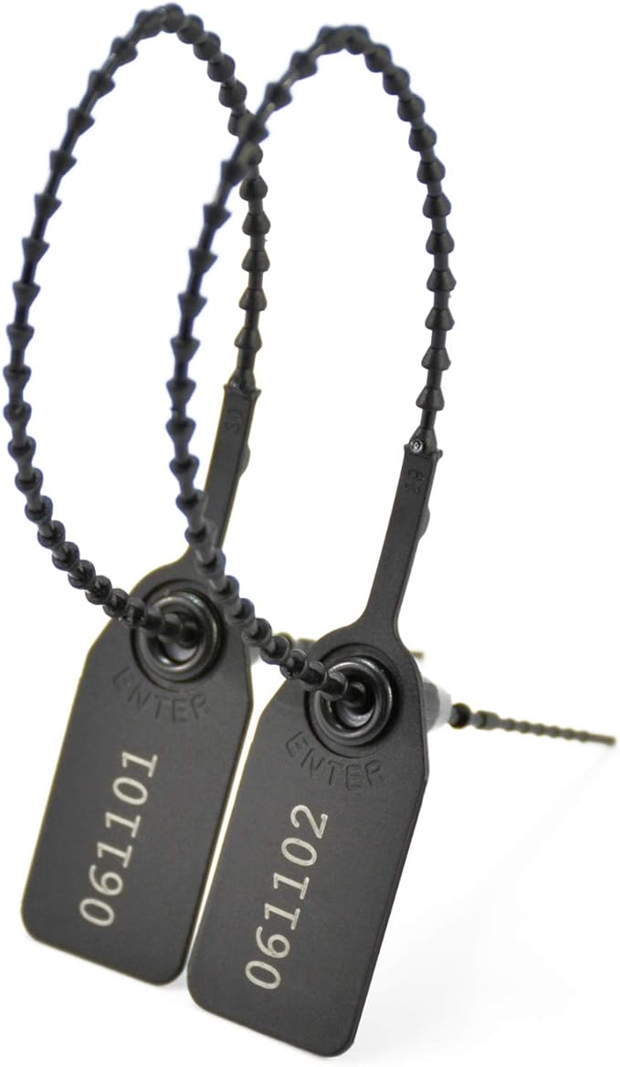 1000 Plastic Security Seals Tamper Evident Tags Self Locking Zip Ties Numbered Pull Tight Signage 250mm for Fire Extinguisher Truck (Black)