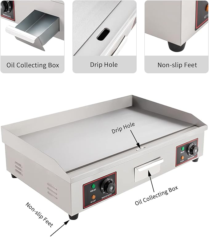 Commercial Electric Griddle,110V 3000W Countertop Flat Top Grill,Stainless Steel Griddle Grill with 122℉-572 ℉ Adjustable Temp,for Home or Restaurant