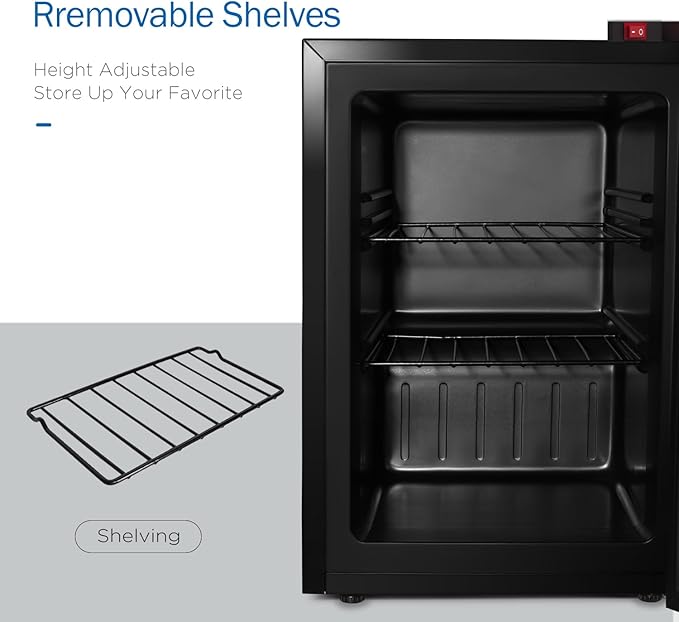 ADT Mini Freezer with Display Glass Door 2.1 Cu Ft Small with 2 Removable Shelves 7 Temperature Settings -8°F to 14°F Perfect for Liquor and Ice Cream
