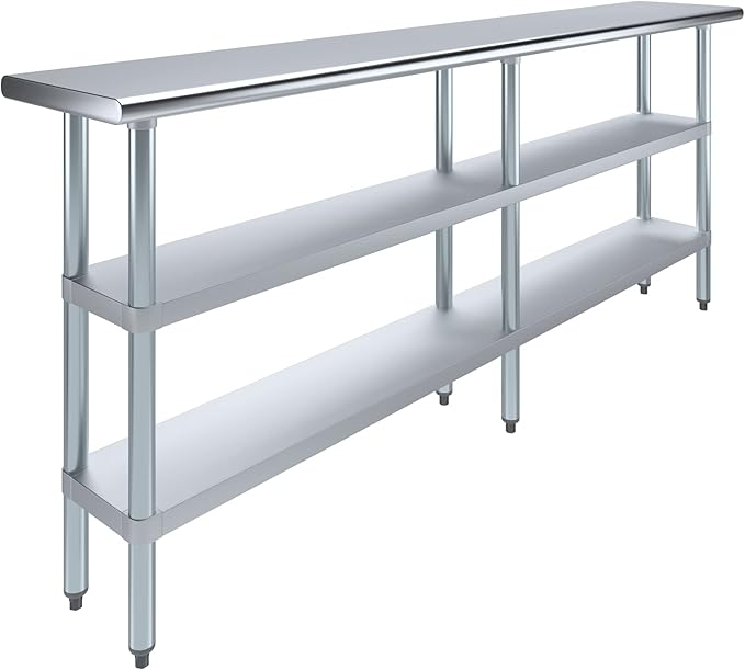 AmGood Stainless Steel Work Table with 2 Shelves | NSF | Metal Utility Table (84" Long x 14" Deep)